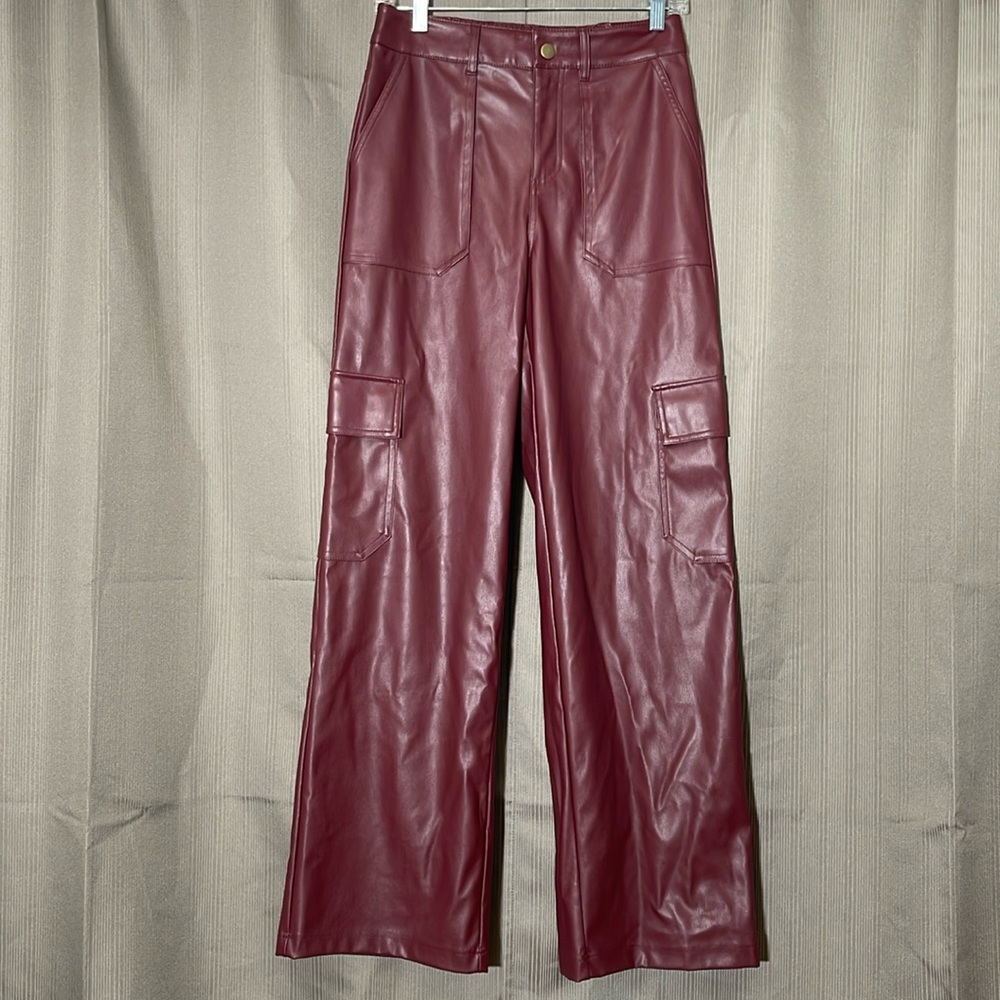 WILDFABLE Burgundy Faux Leather Cargo Pants
